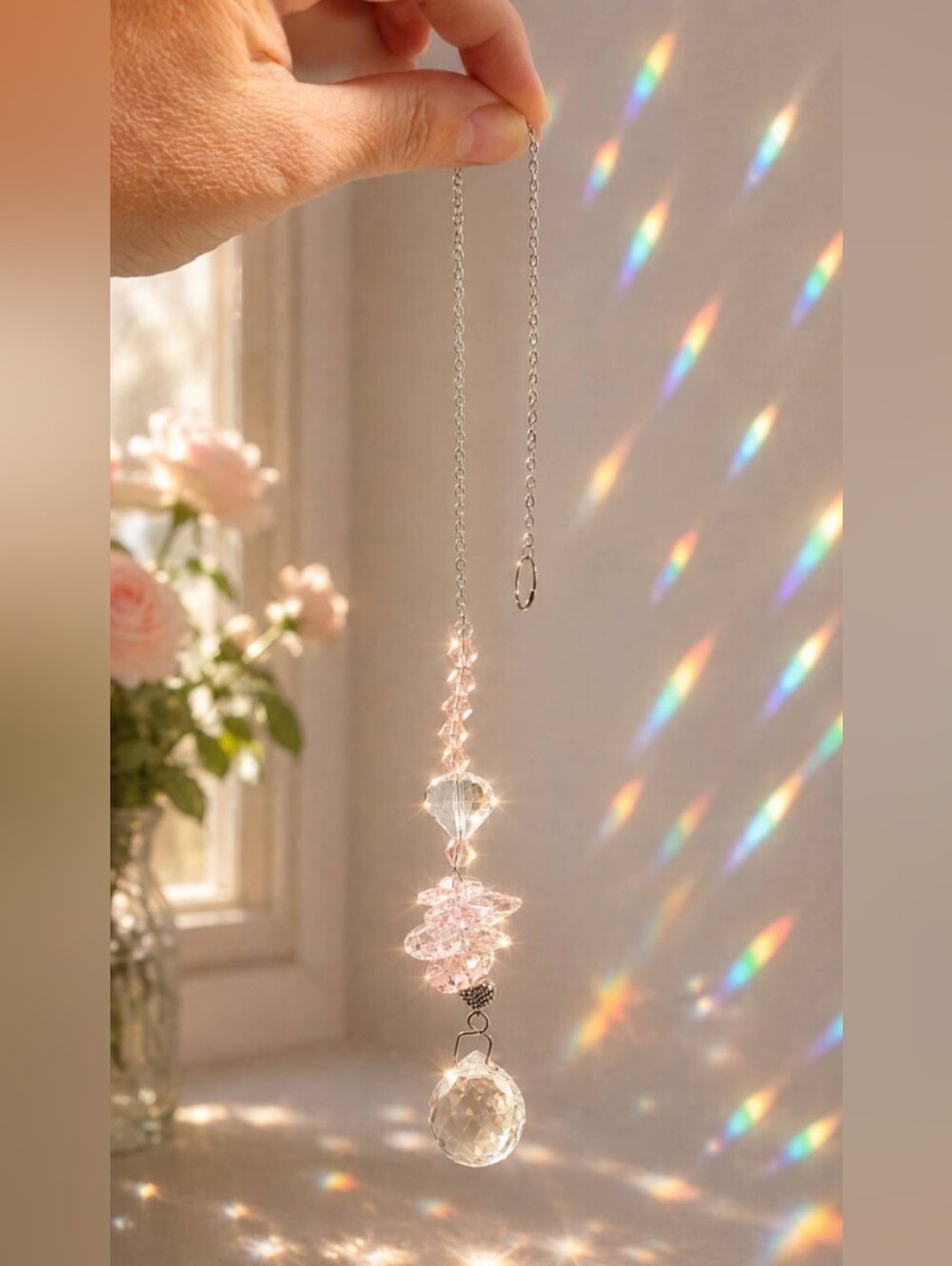 Rose Quartz Crystal Suncatcher